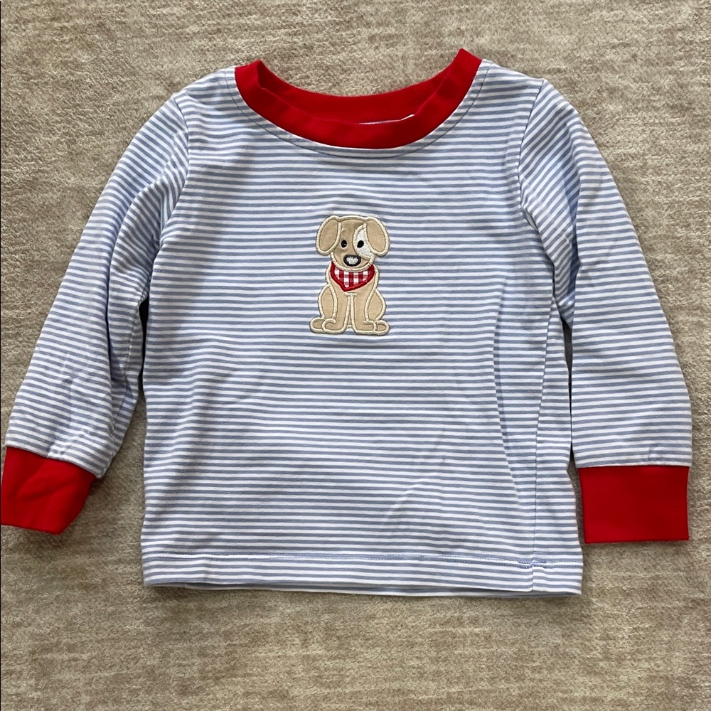 Kids Long Sleeve Striped Shirt with Puppy Design